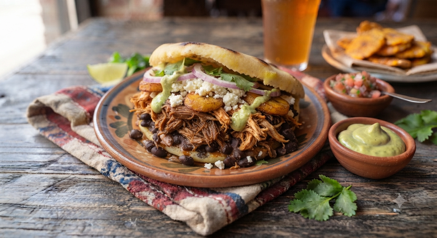 Stuffed mixed arepa illustration